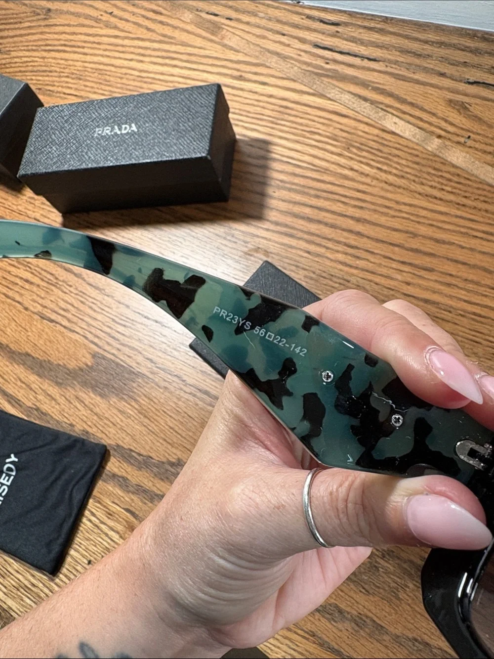 Prada Women’s Square Sunglasses with Turquoise Camo Temples